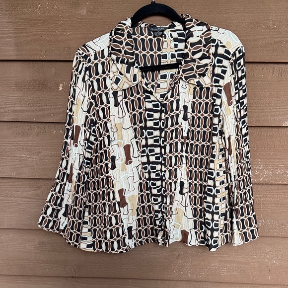 Sunny Taylor brown and black abstract print long sleeve shirt size large - Picture 1 of 4